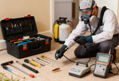 嘉兴市白蚂蚁办公室技术人员在别墅区进行白蚁检测作业